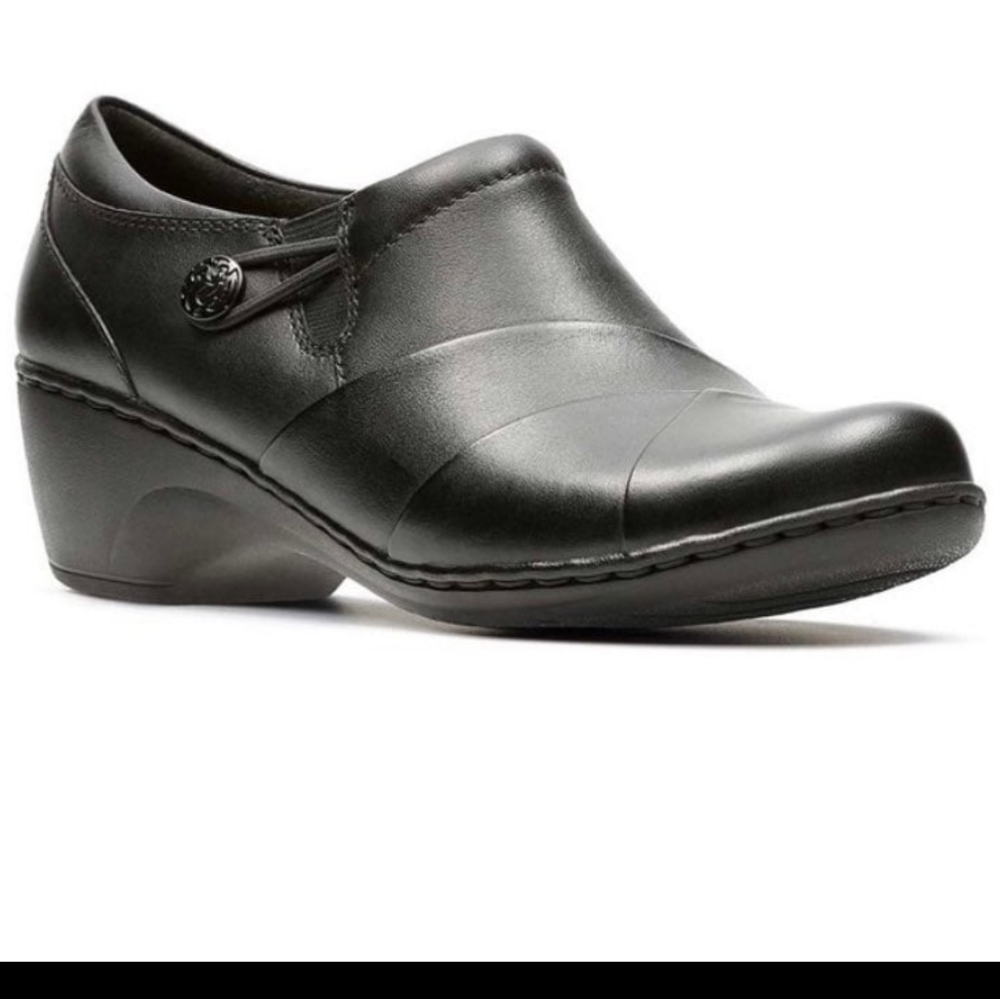 Clarks Women's Black Leather Channing Ann Comfort Slip-On Loafer || Size 10